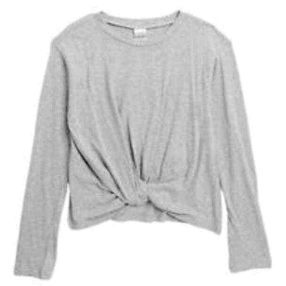 Nordstrom Kids' Twist Front Long Sleeve T-Shirt Grey Heather Size M 8/10 NWT